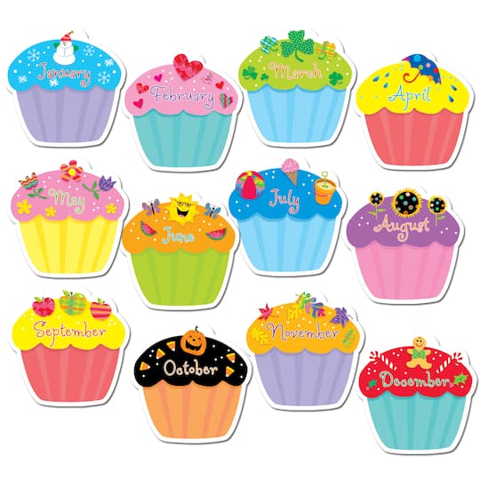 Cupcakes 10&#x22; Jumbo Designer Cut-Outs, 12 Per Pack, 4 Packs